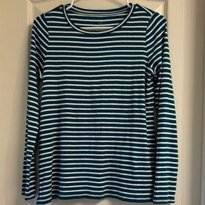 J. Jill Teal and White Striped Long Sleeve Tee